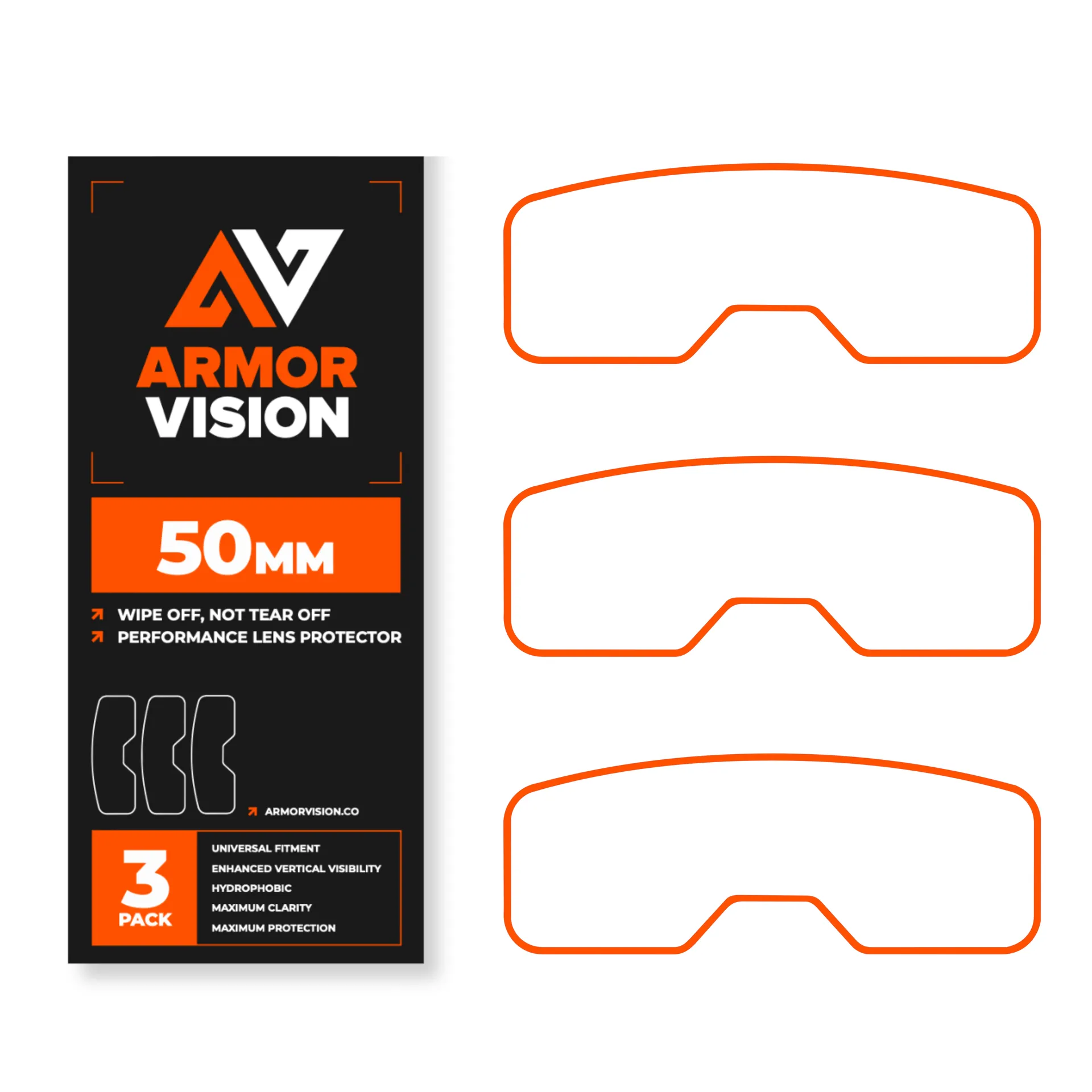 Armor Vision 2.0 HPPF højtydende beskyttelsesfilm til briller – 50 mm, 3 stk. - Armor Vision - Motocross Parts