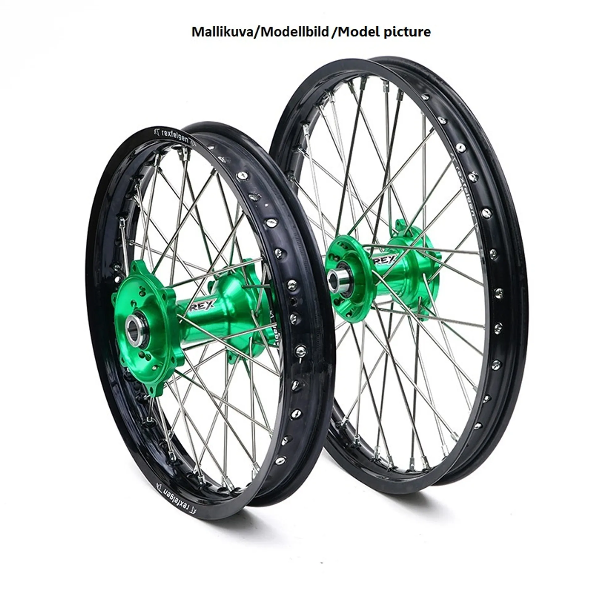 REX HJUL 21-1,60 KX125/250/KXF250/450 06-... SORT FÆLG/GRØNT NAV 20MM - Haan Wheels