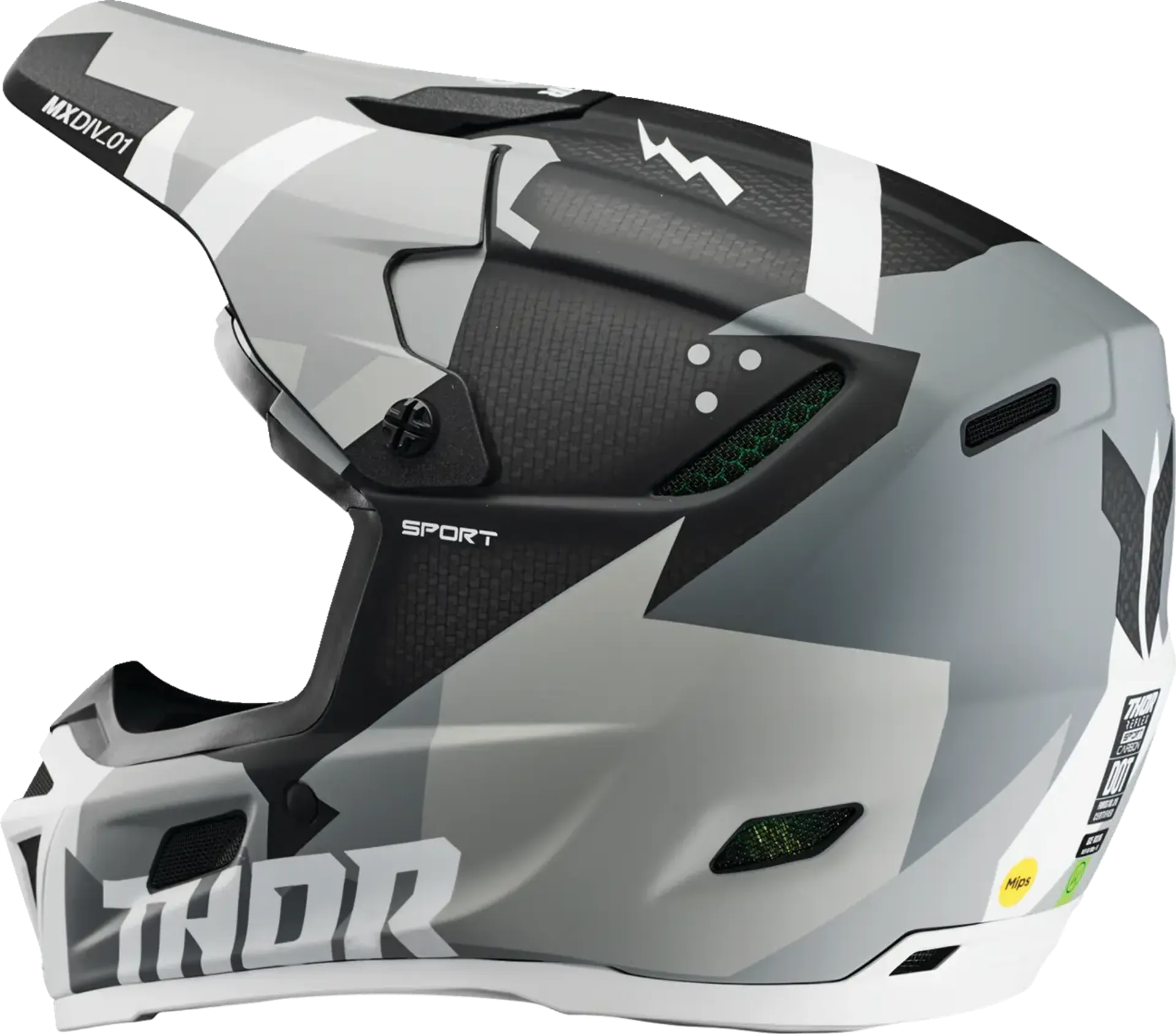 Thor Reflex Sport Carbon Brave MIPS Helmet - Gray/White - Thor