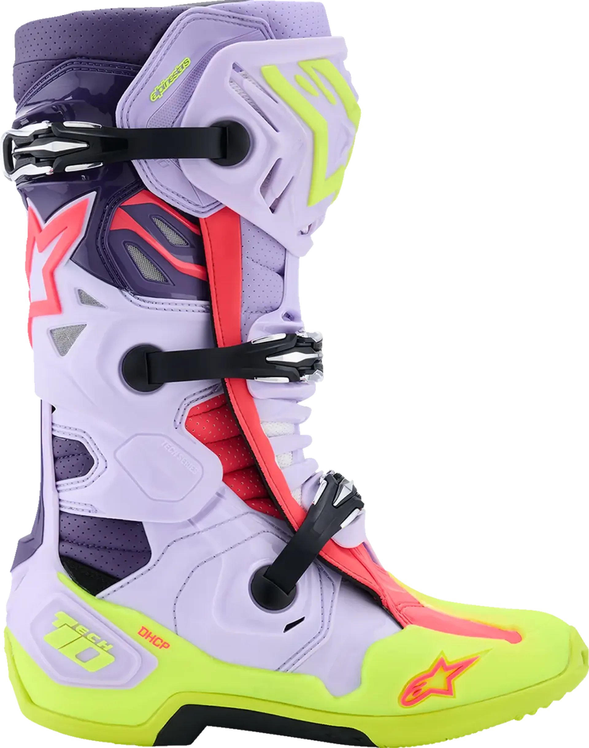 Alpinestars Tech 10 Supervented støvler - Lilla/gul/lyserød - Alpinestars
