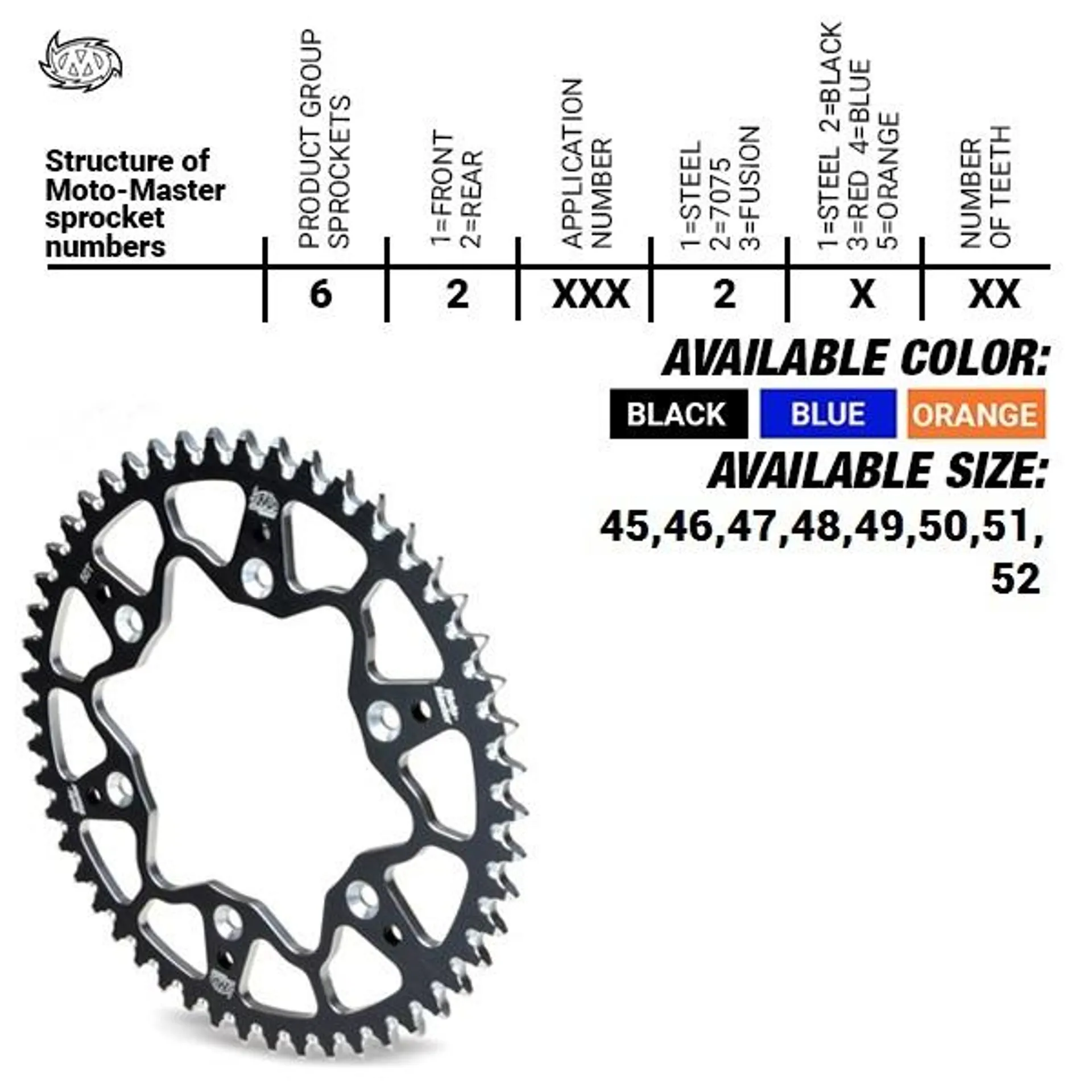 Moto Master rear sprocket - alu black 52T - MOTO MASTER - Motocross Parts